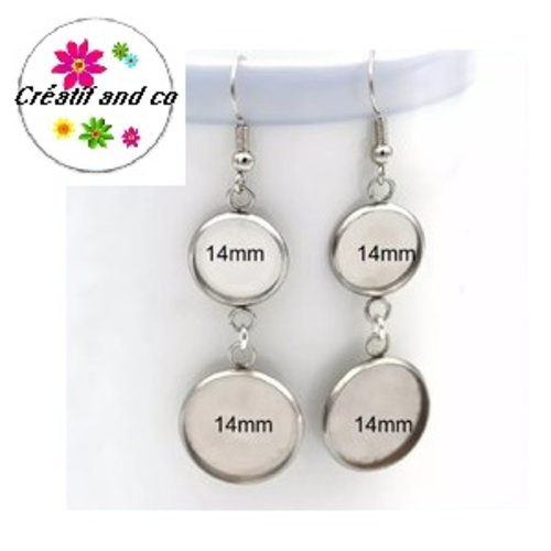 Boucle d'oreille acier inoxydable duo de cabochon 14mm