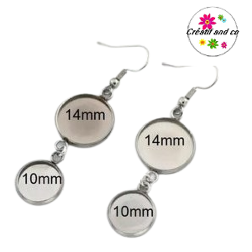Boucle d'oreille acier inoxydable duo de cabochon 14mm/10mm