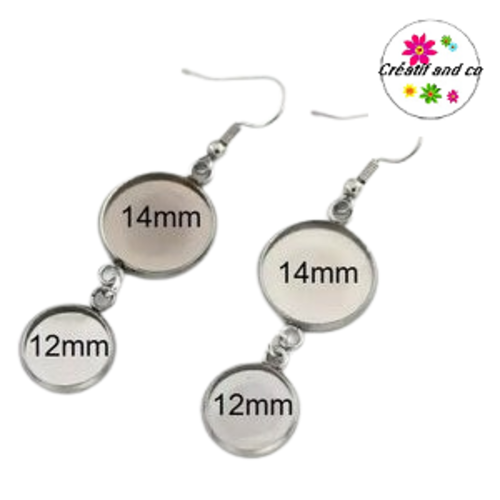 Boucle d'oreille acier inoxydable duo de cabochon 14mm/12mm