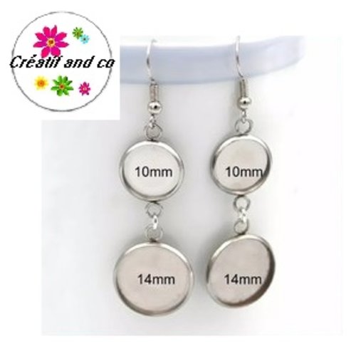 Boucle d'oreille acier inoxydable duo de cabochon 10/14mm