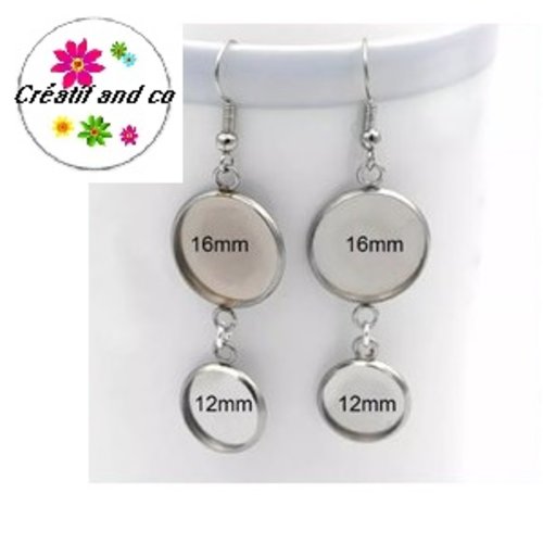 Boucle d'oreille acier inoxydable duo de cabochon 16/12mm