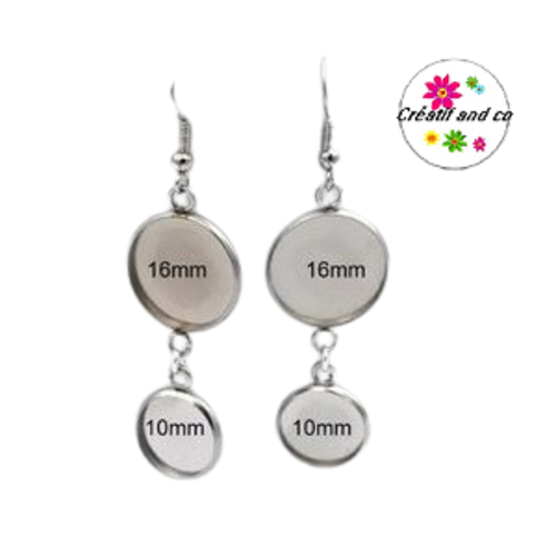Boucle d'oreille acier inoxydable duo de cabochon 16/10mm