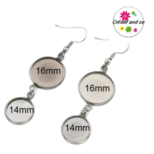 Boucle d'oreille acier inoxydable duo de cabochon 16/14mm