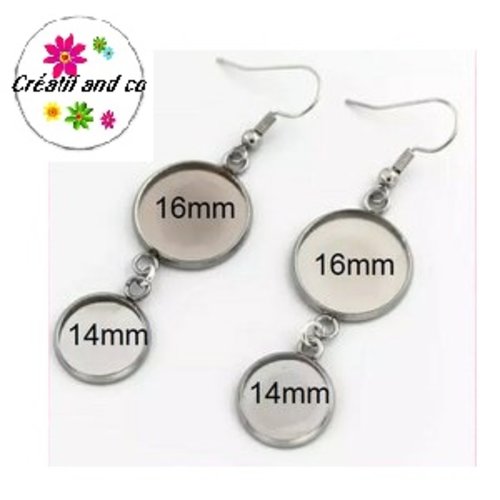 Boucle d'oreille acier inoxydable duo de cabochon 16/14mm