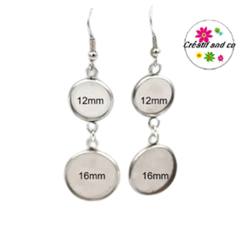 Boucle d'oreille acier inoxydable duo de cabochon 12/16mm