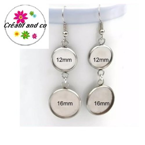 Boucle d'oreille acier inoxydable duo de cabochon 12/16mm