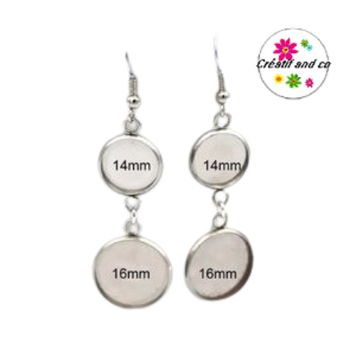 Boucle d'oreille acier inoxydable duo de cabochon 14mm/16mm