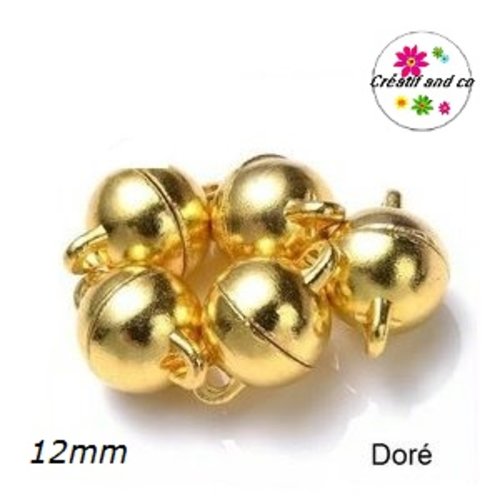 Fermoir magnétique rond boule doré 12mm