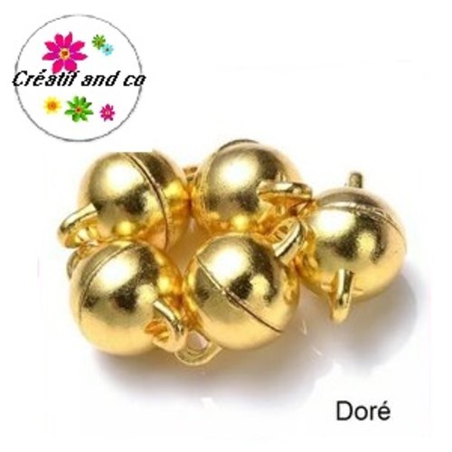 Fermoir magnétique rond boule doré 12x8mm