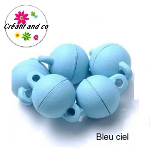 Fermoir magnétique rond boule bleu ciel 12x8mm