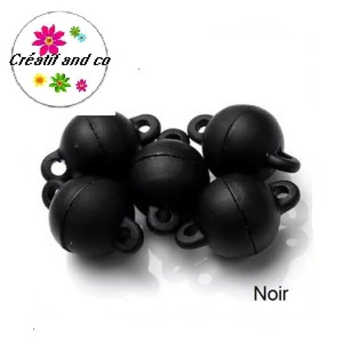 Fermoir magnétique rond boule noir 12x8mm