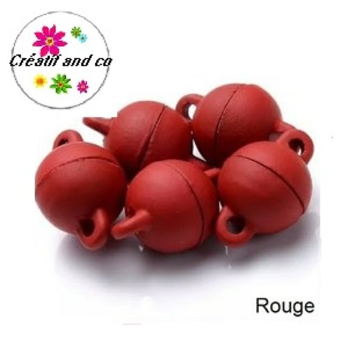Fermoir magnétique rond boule rouge 12x8mm