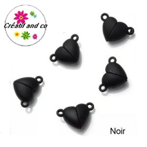 Fermoir magnétique forme coeur noir 11x16mm