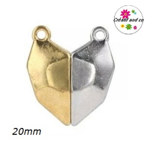 Fermoir magnétique forme coeur argent/doré 20mm