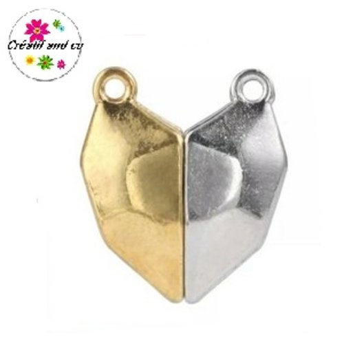 Fermoir magnétique forme coeur argent/doré 20x17,5mm