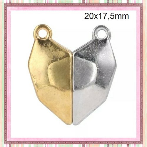 Fermoir magnétique forme coeur argent/doré 20x17,5mm
