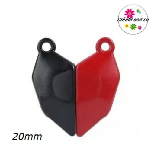 Fermoir magnétique forme coeur noir/rouge 20mm