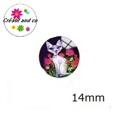 X2 cabochons chat blanc/gris 14mm