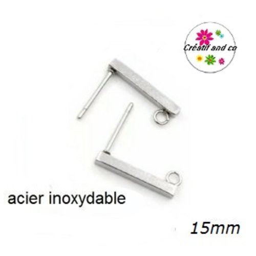 Boucle d'oreille crochet barre acier inoxydable 15mm