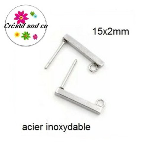 Boucle d'oreille crochet barre acier inoxydable 15x2mm