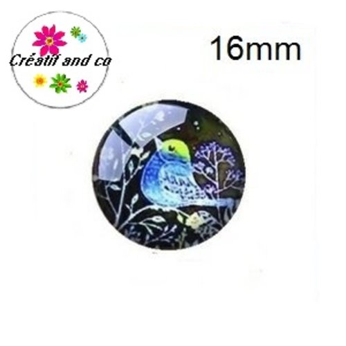 X2 cabochons oiseau bleu/jaune 16mm
