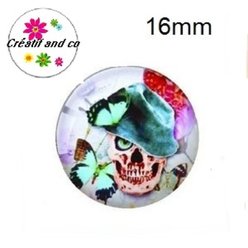 X2 cabochons tête de mort skully 16mm