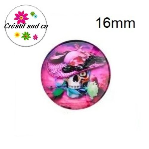 X2 cabochons tête de mort skully 16mm