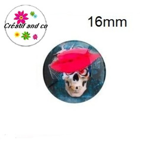 X2 cabochons tête de mort skully 16mm