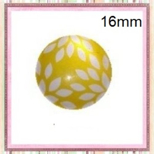 X2 cabochons feuille blanche fond jaune 16mm