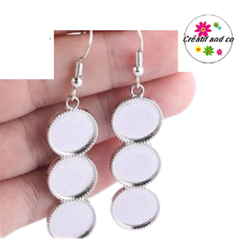 Boucle d'oreille argenté  trio de cabochon 12mm