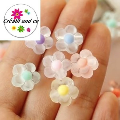X10 perles formes fleurs translucides coeur couleur 12mm