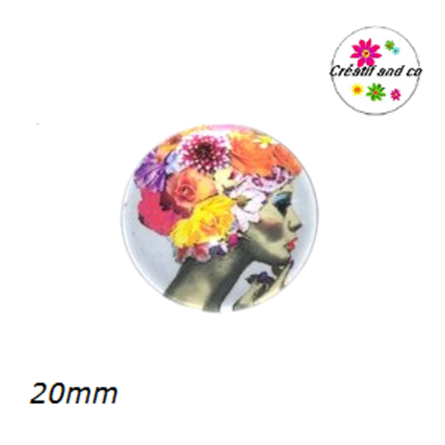 Cabochon visage femme tête fleurie 20mm