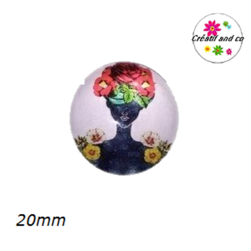 Cabochon visage femme tête fleurie 20mm