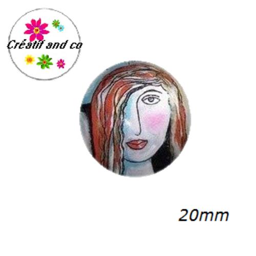 Cabochon visage femme abstrait 20mm