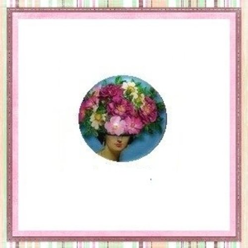 Cabochon visage femme couronne de fleurs  20mm