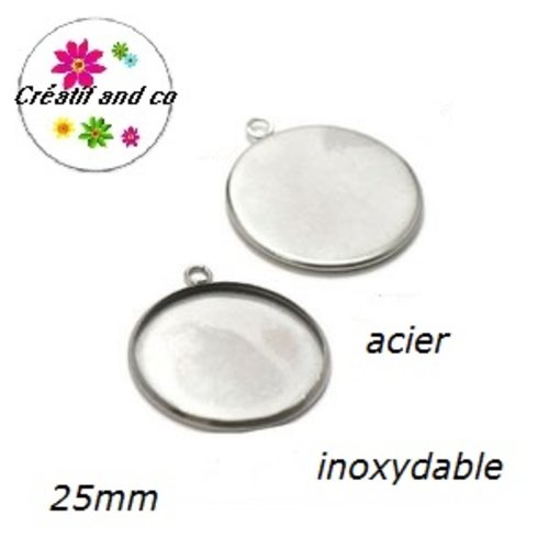 X10 supports pendentifs acier inoxydable cabochon 25mm