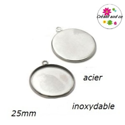X2 supports pendentifs acier inoxydable cabochon 25mm