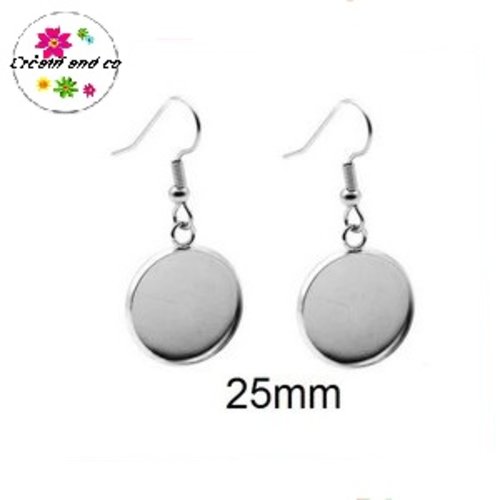 Boucle d'oreille acier inoxydable pour cabochon 25mm
