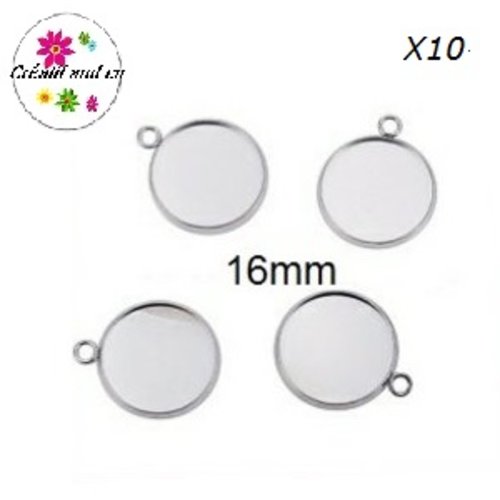 X10 supports pendentifs acier inoxydable cabochon 16mm