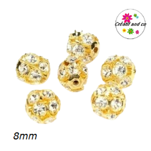X5 perles rondes filigranes dorées strassées 8mm
