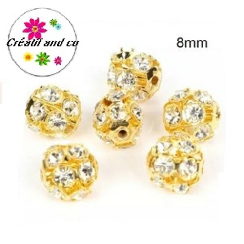 X5 perles rondes filigranes dorées  strassées 8mm