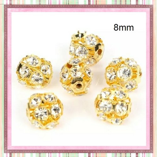 X5 perles rondes filigranes dorées  strassées 8mm
