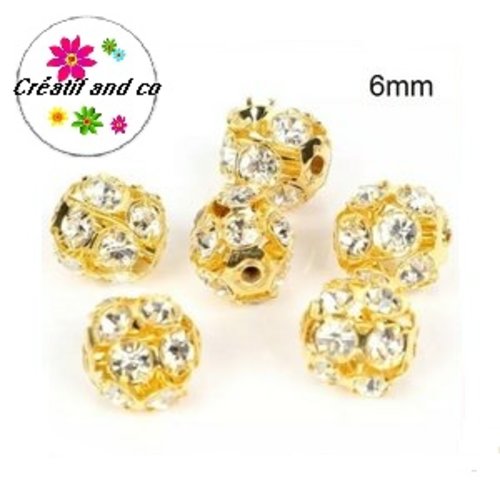 X5 perles rondes filigranes dorées strassées 6mm