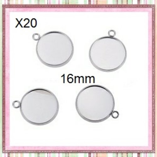 X20 supports pendentifs acier inoxydable cabochon 16mm