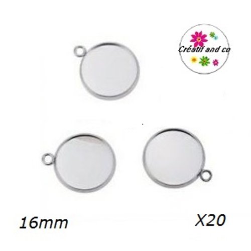 X20 supports pendentifs acier inoxydable cabochon 16mm