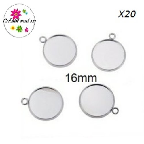 X20 supports pendentifs acier inoxydable cabochon 16mm