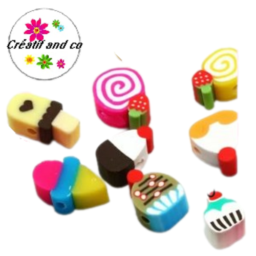 X10 perles gâteaux fimo mix 12mm