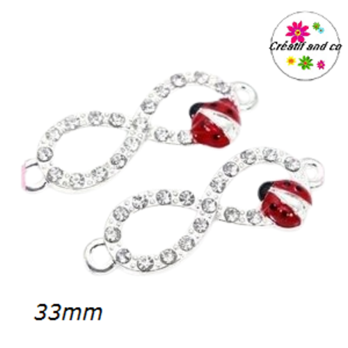 Connecteur infini strass et coccinelle émail 33mm