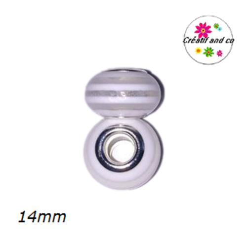Grosse perle rayée blanc/translucide 14mm