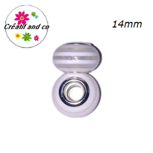 Grosse perle rayée blanc/translucide 14mm